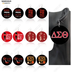 SOMEHOUR Afro Girl Black Sorority History Wooden Drop Earrings Inspired Saying Print African Loops Dangle Jewelry For Women Gift