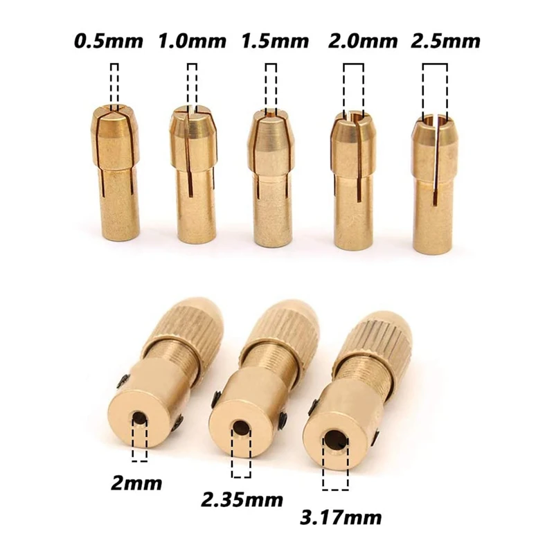 3 Sets 0.5-3Mm Brass Drill Chuck Small Electric Drill Bit Collet Fit For Dremel Rotary Tools 3 Size -2.0Mm 2.35Mm 3.17Mm CNIM Ho