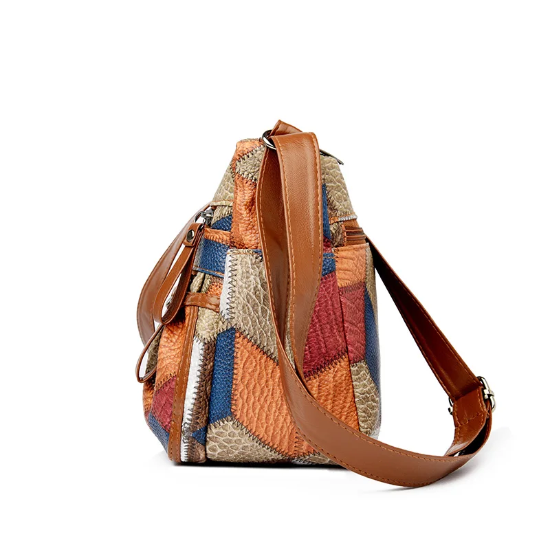 Patchwork Shoulder Bag Women\'s Cross Bag Elegant Handbag with Adjustable Strap Crossbody Sling Purse Female Shopper Summer Bag