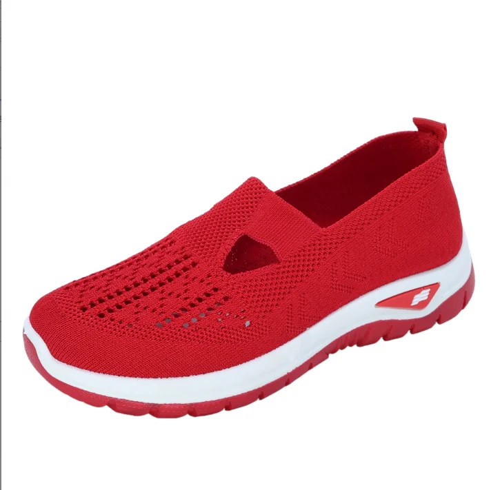 Damesschoenen, casual sportschoenen, effen kleur ademende sport lichtgewicht wandelschoenen met zachte zolen, lage gebreide casual s