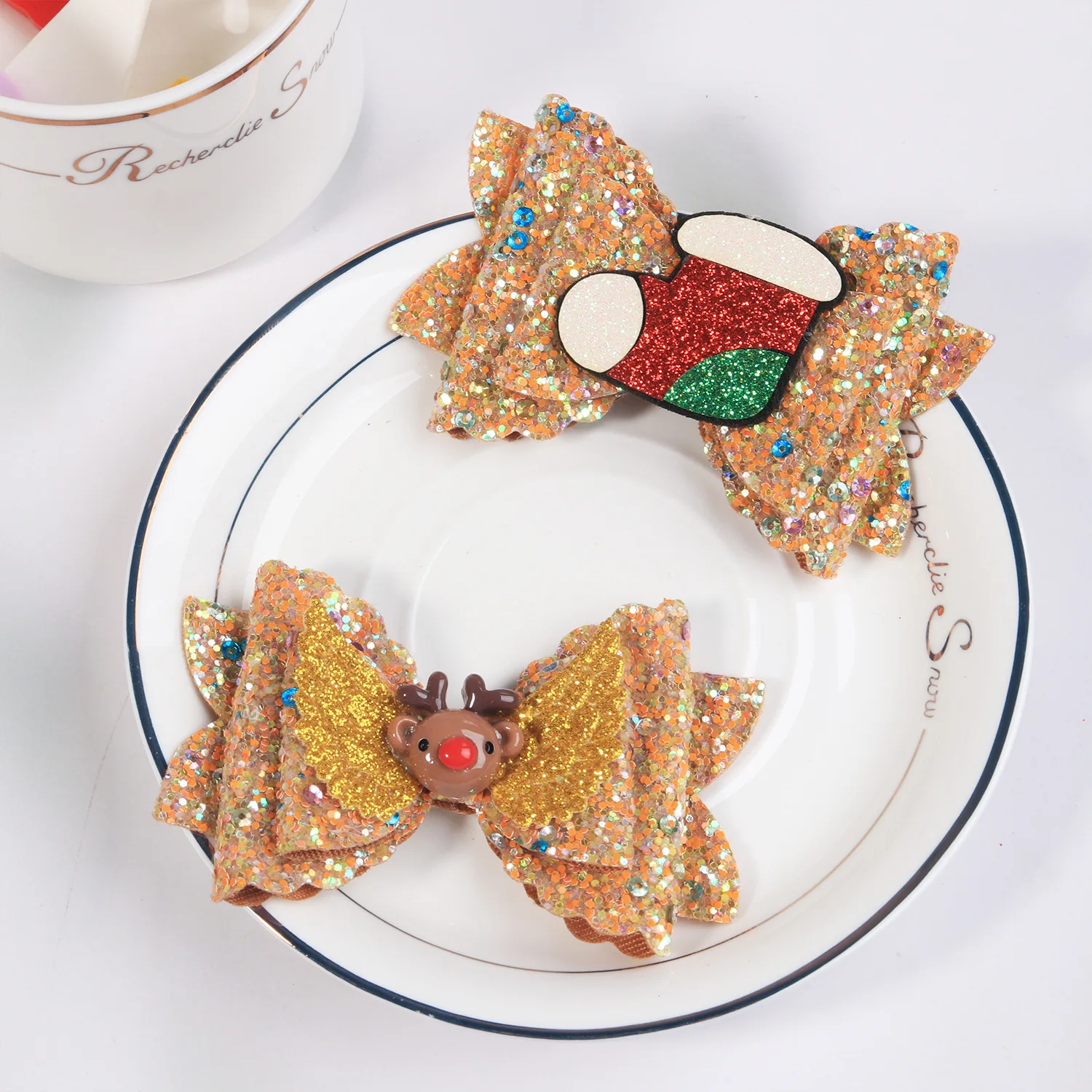 10 قطع من مشابك الشعر اللامعة والترتر اللامع على شكل فيونكة، مجموعة إكسسوارات حفلات عيد الميلاد للنساء والفتيات