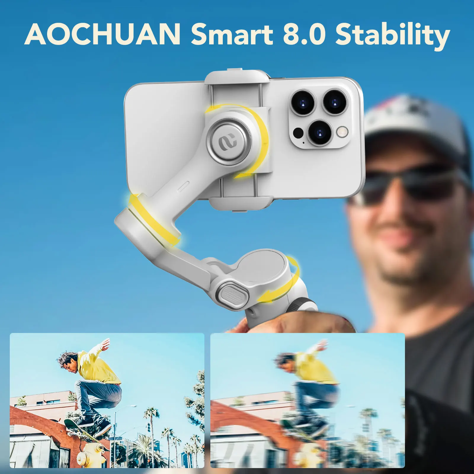 AOCHUAN Smart X2 3 Axis Gimbal Stabilizer For iPhone And Android Smartphone Gimbal With built-in extension pole LED display