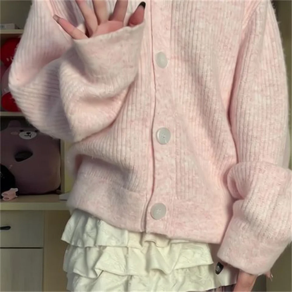 V-neck Cardigan Women Pure Knitted Sweet Princess Fashion Soft Loose Style Girls Autumn Students Collage New Coats