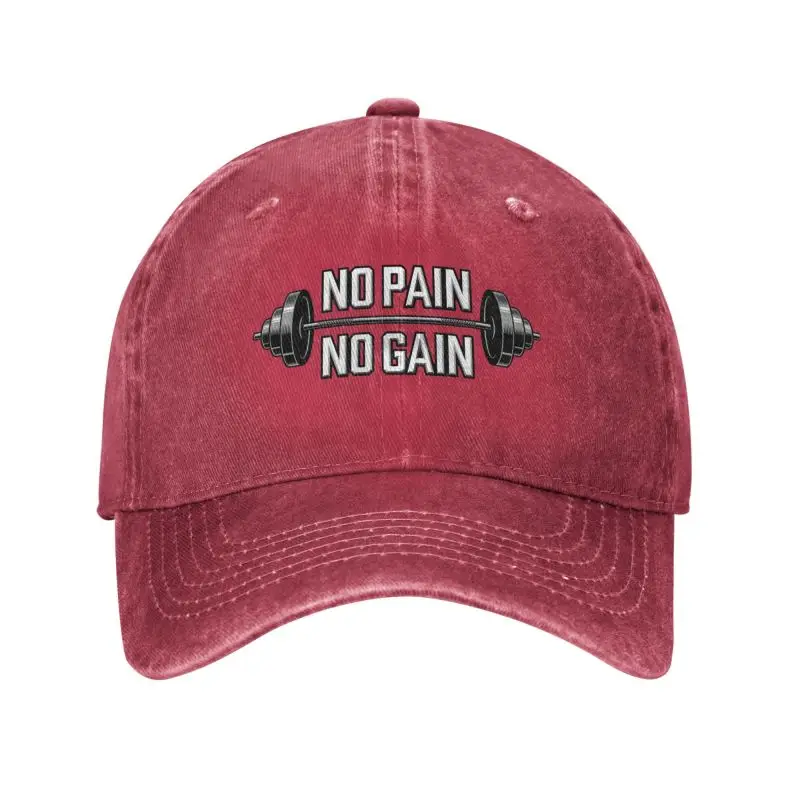 Custom Cotton No Pain No Gain Gym Motivational Quote Baseball Cap Men Women Breathable Bodybuilding Workout Dad Hat Outdoor