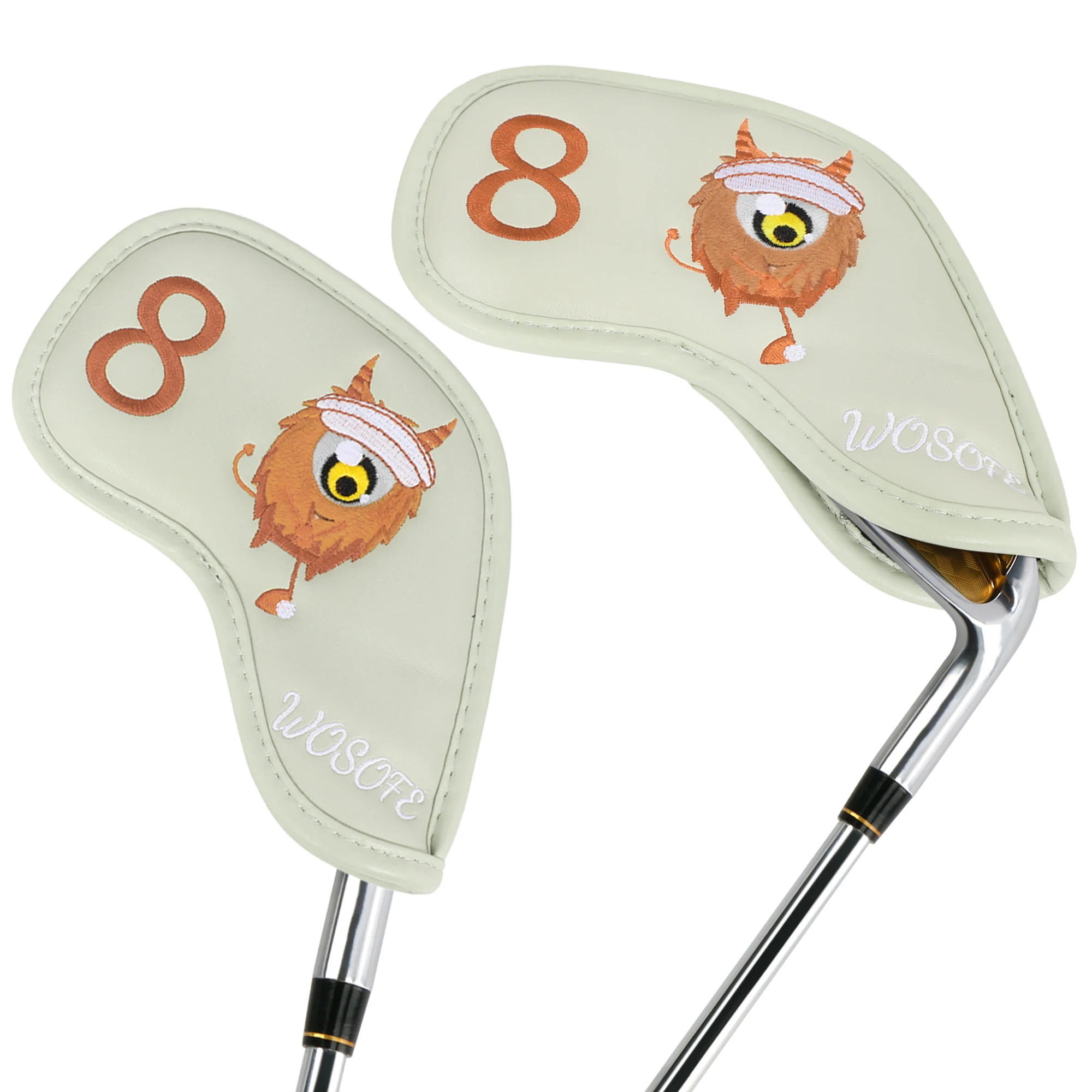 9 Pcs Golf Iron Head Covers Fun Monster Embroidery, Universal PU Material Golf Club Protectors, Mixed Colors Golf Accessories image 4