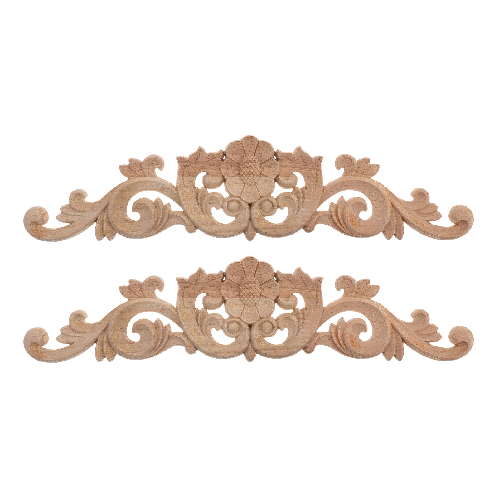 

2pcs Wood Applique Carvings Decorative Flower Pattern Wooden Decals Furniture European Style Storage Box Container