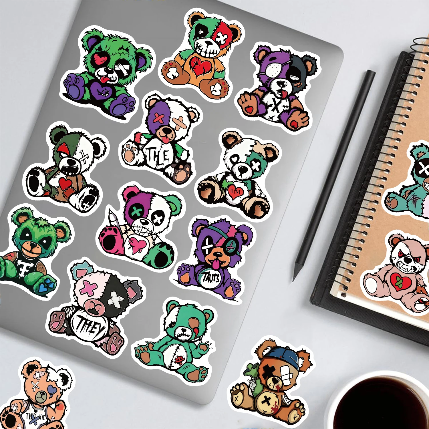 54PCS Terrifying Bear Sticker Nostalgia Scrapbook Laptop Luggage Coffee Bar Home Motorcycle Living Room Decorative Sticker