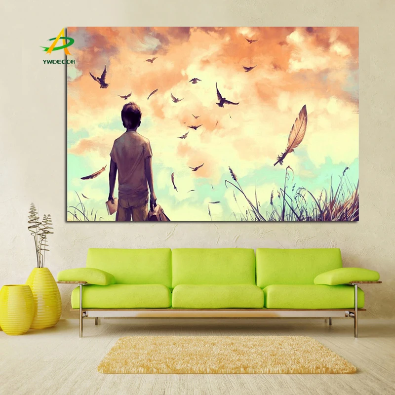 YWDECOR Boy Looked up at the Sky Creative Abstract Canvas Painting on Canvas Poster Wall Art Picture Living Room Home Decoration