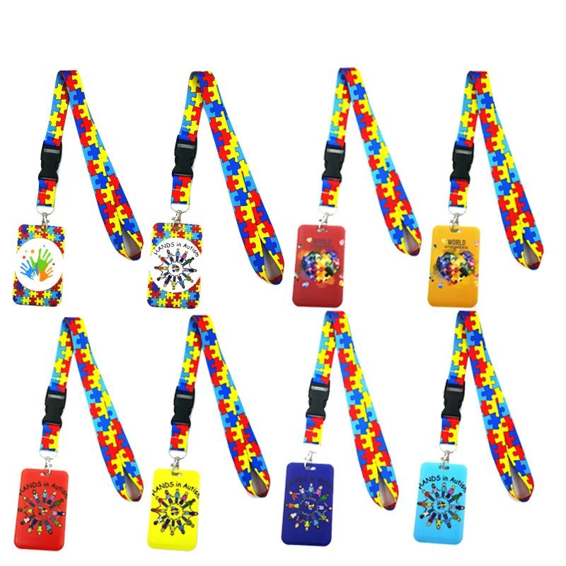 Autism pattern Hand in hand Neck Strap Lanyards ID badge card holder keychain Mobile Phone Strap Gift Ribbon webbing necklace