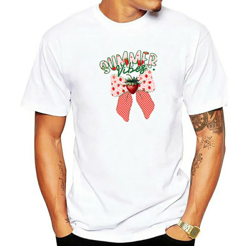 

Casual Cotton Crop Tops Womens Summer Vibes Strawberry Prints Washed T-Shirts Distressed O-Neck Regular Fit Tees Street Clothes