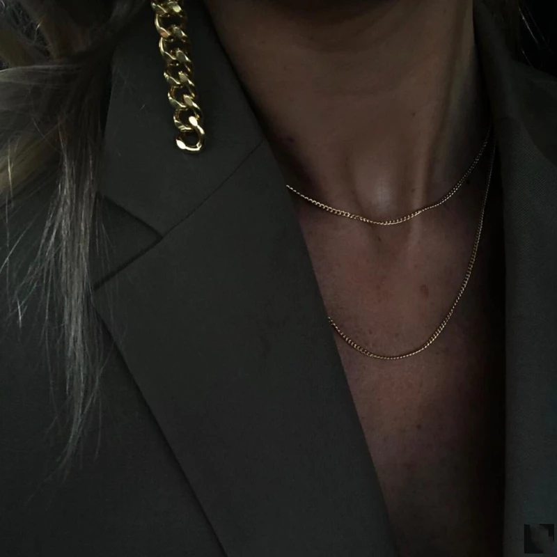

Titanium With 18K Gold Layered Chains Necklaces Women Stainess Steel Jewelry T Show Runway Gown Jewelry Rare INS Japan Korean