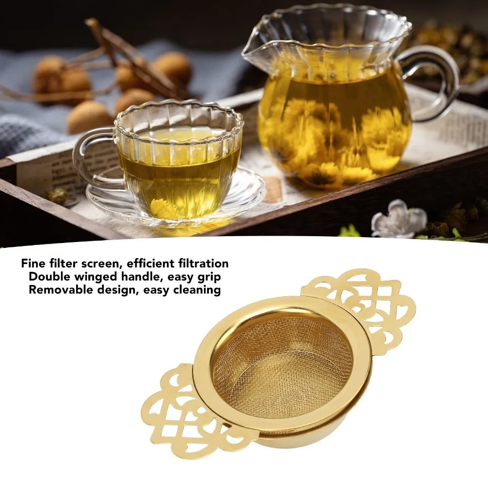 2pcs set 304 Stainless Steel Tea Infuser Filter Fine Mesh Double Wing Handle Loose Leaf Tea Filter Drip Bowl 2.5Inch Cup Mouth
