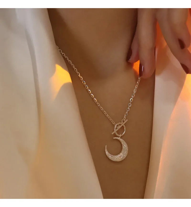 

925 Sterling Silver Minimalist Shine Moon Pendant Necklace Clavicle Chain Meniscus Necklace For Women Wedding Party Jewelry Gift