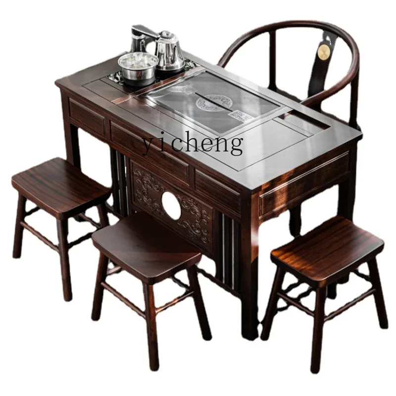 

ZK Home New Chinese Style Tea Table Living Room and Tea Room Simple Kung Fu Tea Table and Chair Combination Vintage Home Decor