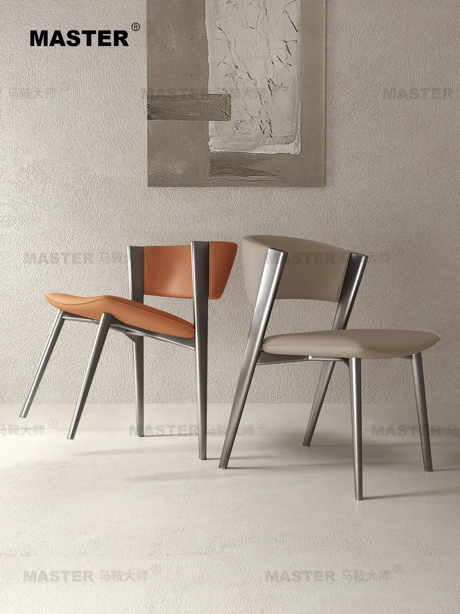 Customized Italian Leather Dining ChairSemi-Arc BackModern Simple DesignMetal FrameHome Room Vanity Chair New Arrivals