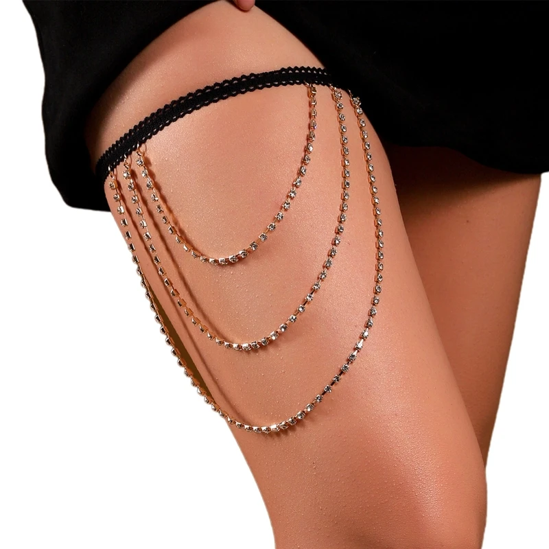 Multi Layer Tassel Thigh Chain Anti-slip Belt Chain Harness Summer Beach Nightclub Leg Accessories for Women and Girls