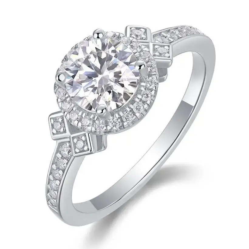 

1Ct Moissanite Engagement Ring S925 Silver Round Halo Design Luxury Proposal Anniversary Gift For Her