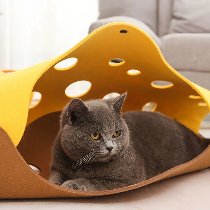 Hot SV-Shapes Splicing Cat Tunnel Felt Pom Nest Deformable Kitten Toy Tube House DIY Interactive Pet Pusscat Beds Mats