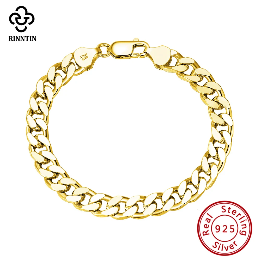 

Rinntin Women Men's Bracelets Curb Cuban Chain 925 Sterling Silver Luxury Fashion Jewelry Gift Christmas Couple Jewellery SB104
