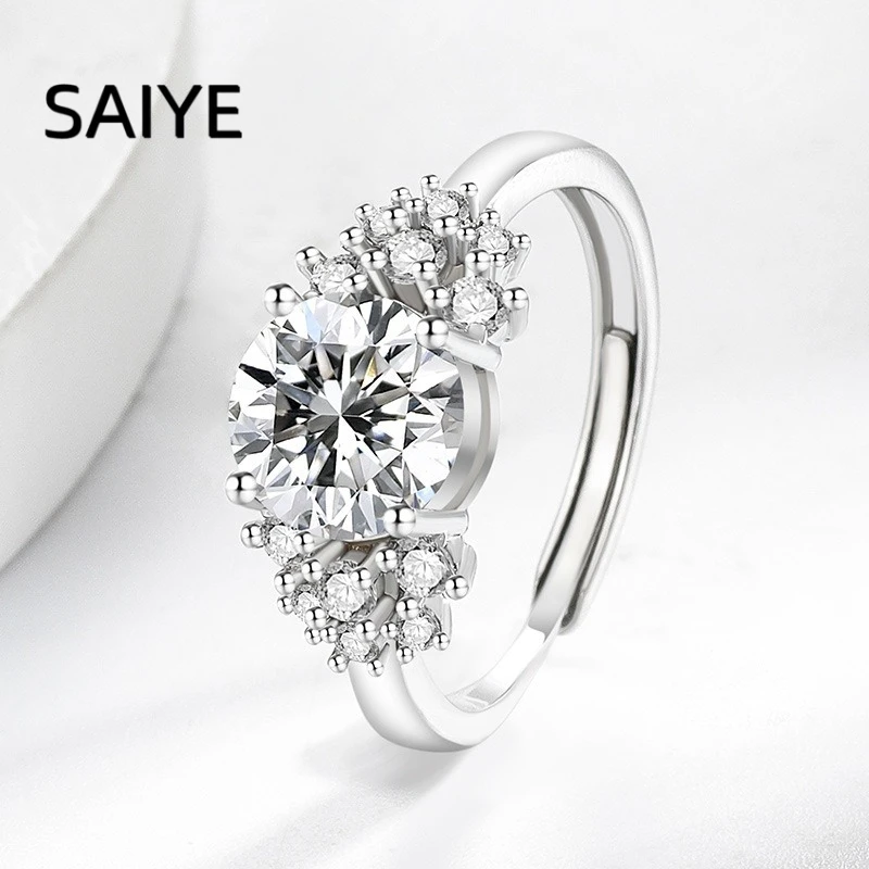 925 Sterling Silver Ring for Women Round Cut Multi Color Cubic Zirconia Halo Cluster Statement Ring Wedding Jewelry Gift