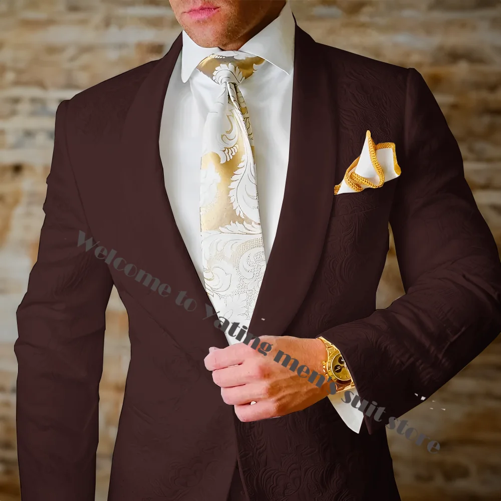 Ivory Men Wedding Tuxedos Custom Made Shawl Lapel Slim Fit Mens suit For Prom Two Pieces (Suit+Pant)