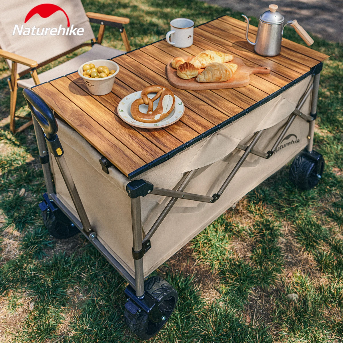 Naturehike Chariot Pliant Wagon Panier Portable En Acier Cadre Camping En Plein Air Shopping Pique-Nique Léger 250L Grande Capacité 600D