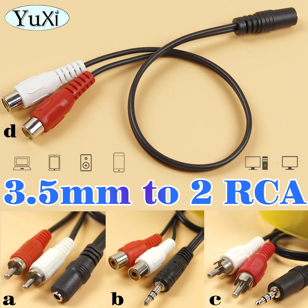 2Pcs 3.5mm Jack to 2 RCA Stereo Audio Cable Converter Adapter Cord For Phone Computer Speaker TV AV Connection Line Male Female