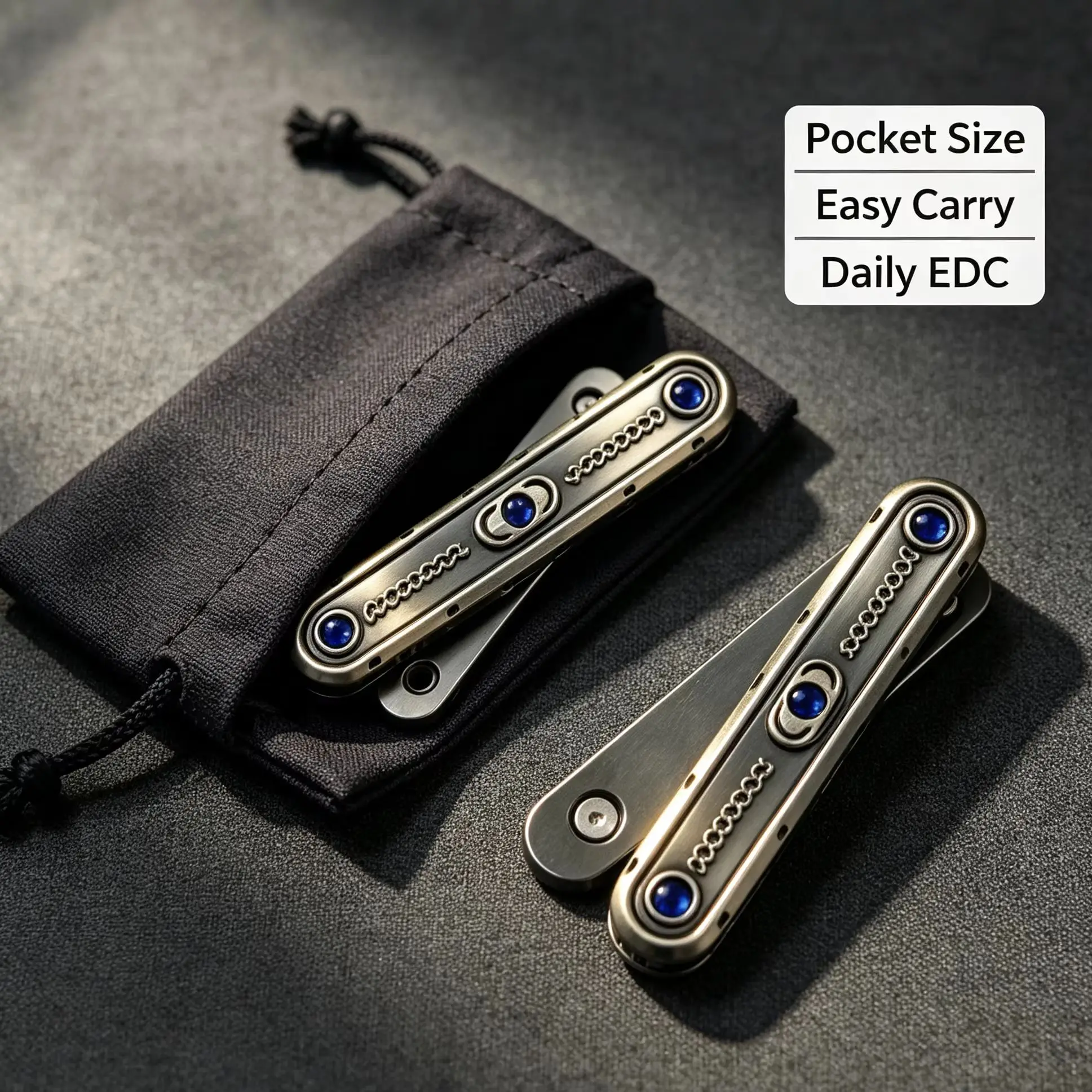 EDC Dual‑Section Fidget Slider Metal Stress Relief Hand Fidget Toy with Blue Gem Decor Anti‑Anxiety Handheld Push Card for Adult