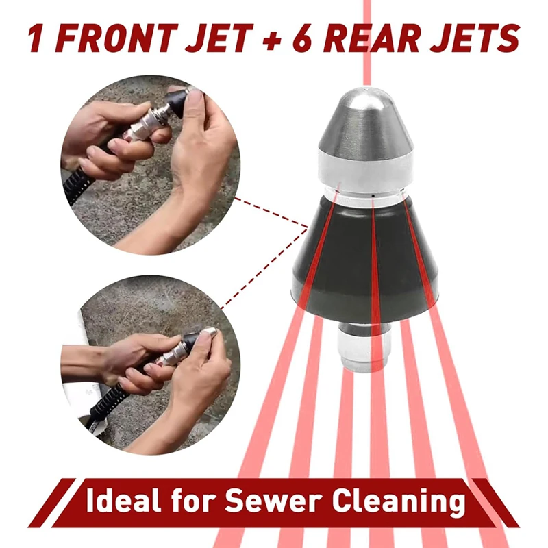 Sewer Cleaning Tool Pipe Unclogger Nozzle 1/4 Quick Connector Pressure Washer Sewer Jetter Nozzle for Drain Jetting Hose 5000PSI image 2