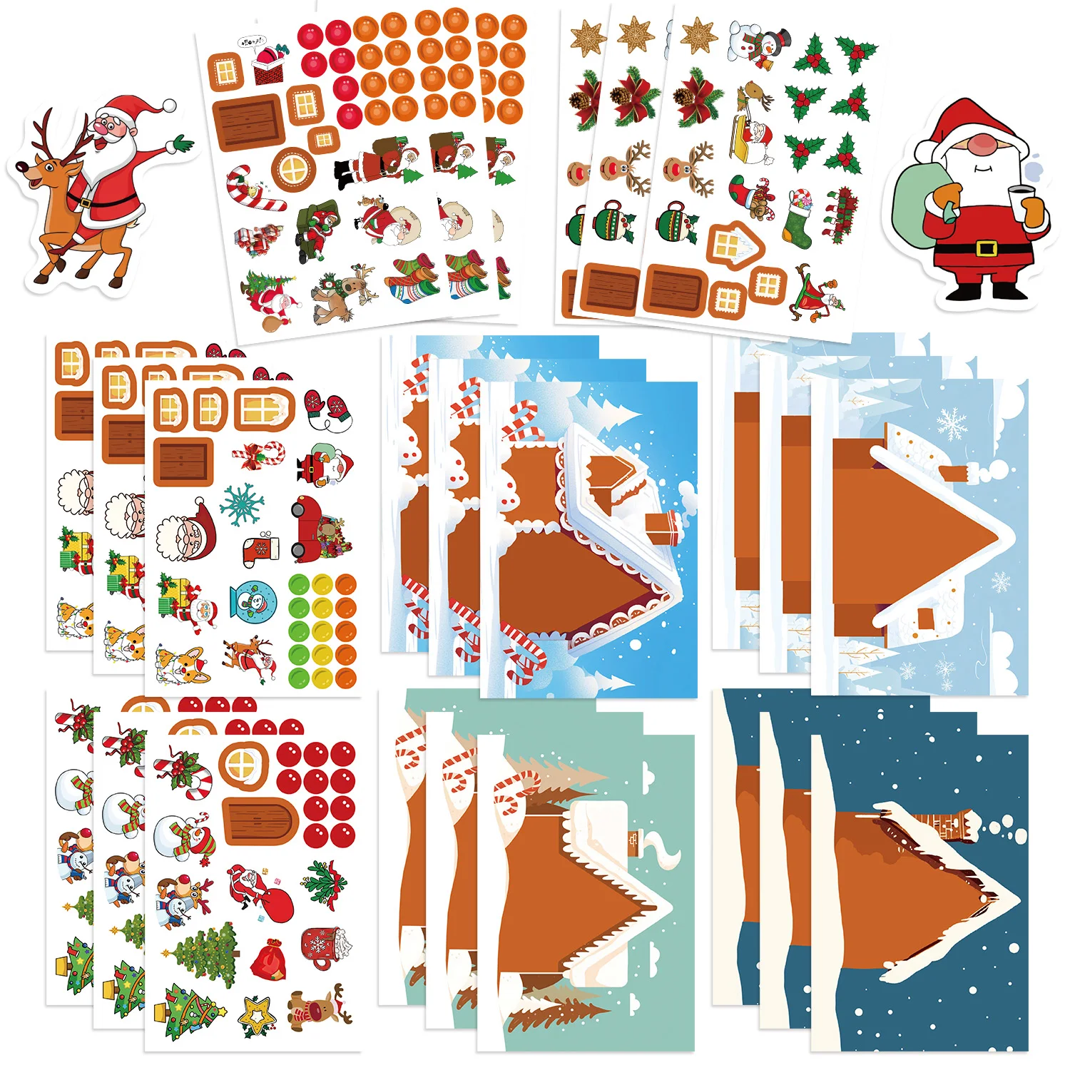 8/16/24Pcs Christmas Party Games Stickers for DIY Make A Face Christmas Trees Decoration Puzzle Stickers Boys Girls Gifts