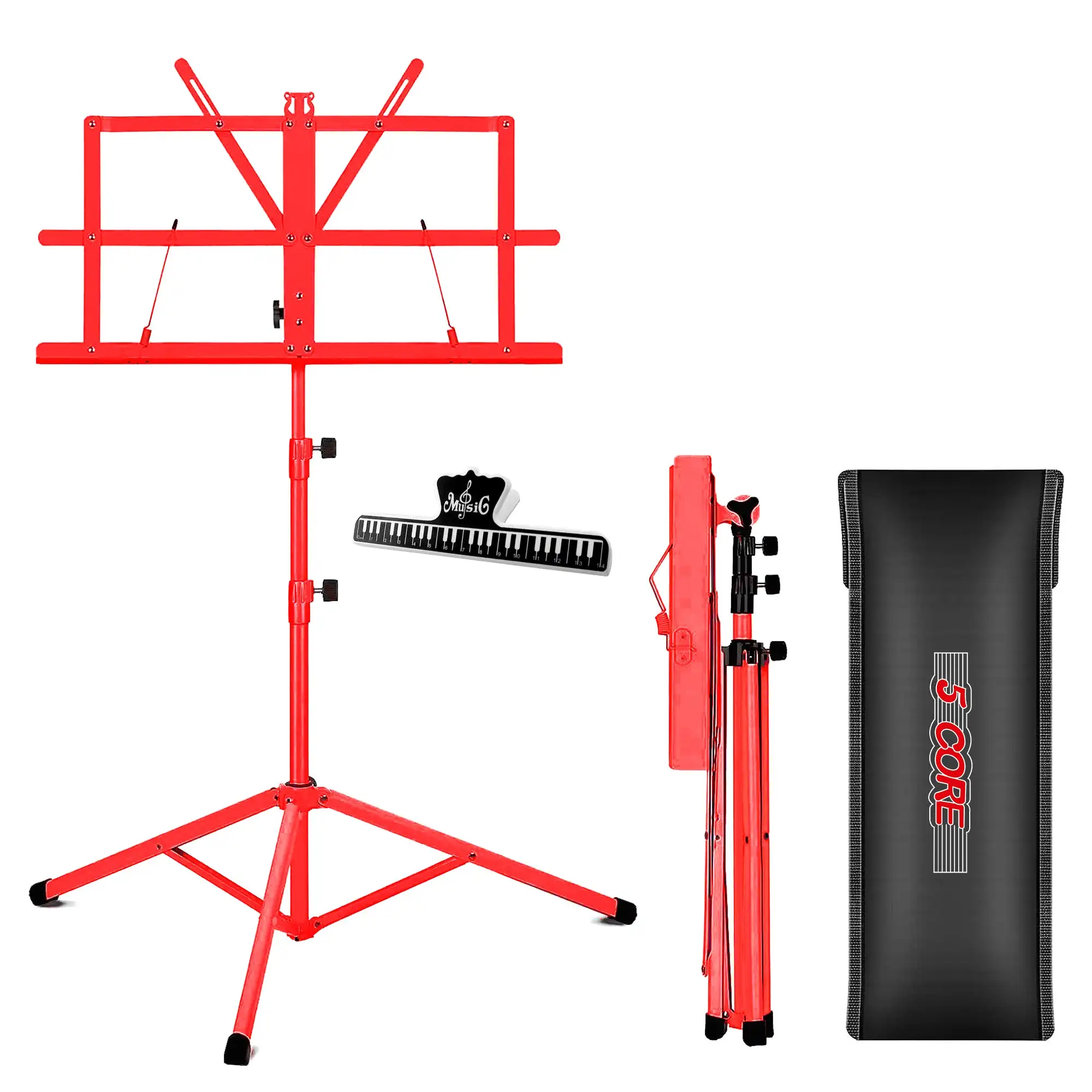 5 Core Music Stand For Sheet Music Portable Tripod Adjustable Folding Note Holder MUS FLD RED