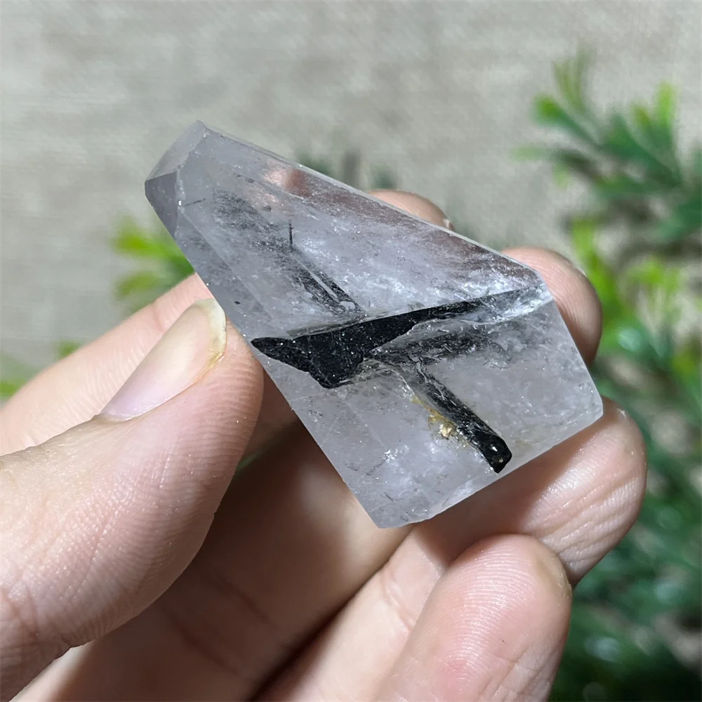 Crystal Natural  Black Clear Quartz Hair Free Form Palm Baby Healing Minerals Reiki Wicca Geode Garden Room Decoration image 5