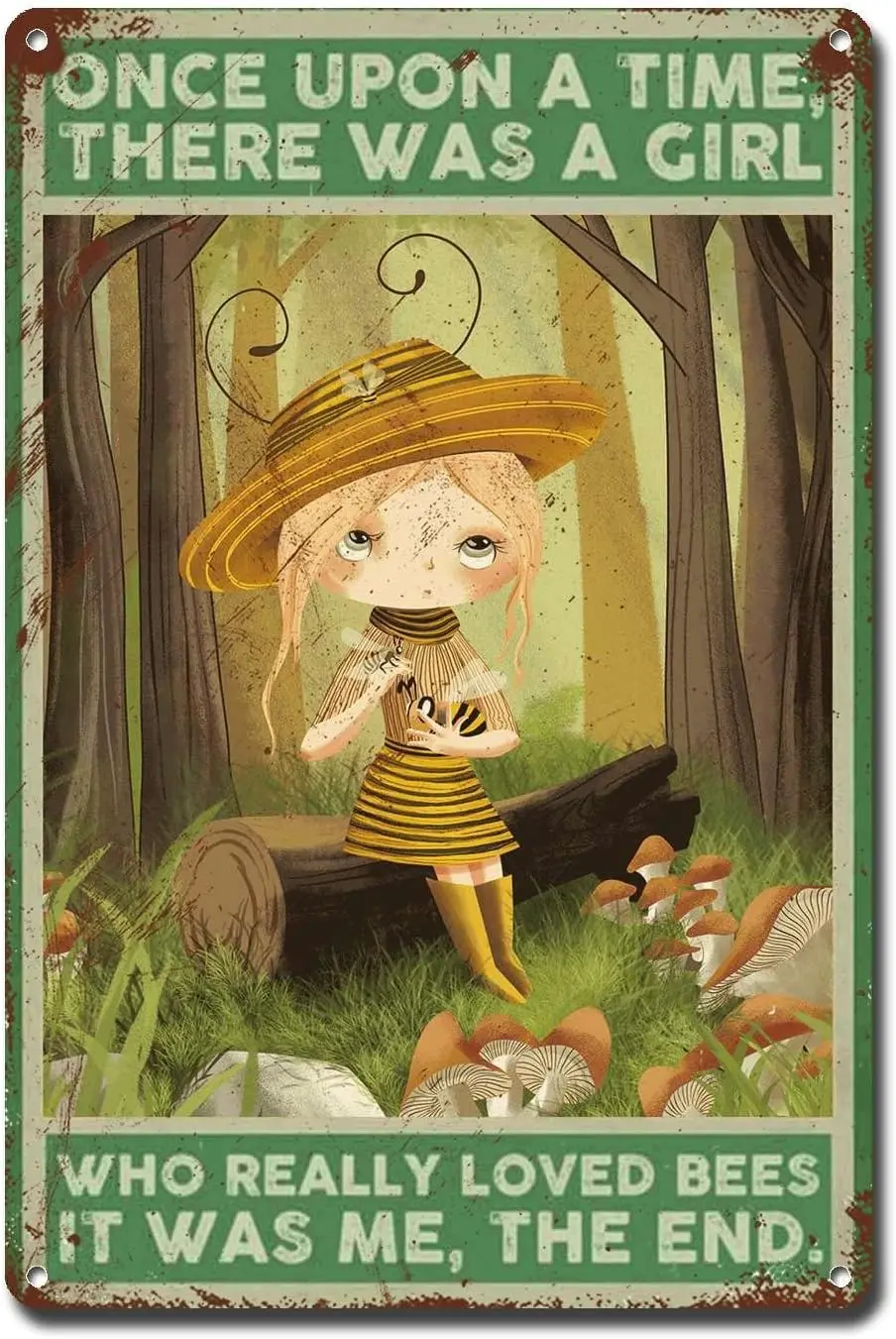 Metal Sign, Aluminum Vintage Signage 'Once Upon A Time Print Bee', 12.0 inches x 8.0 inches, Rustproof, Waterproof, Weat si sign