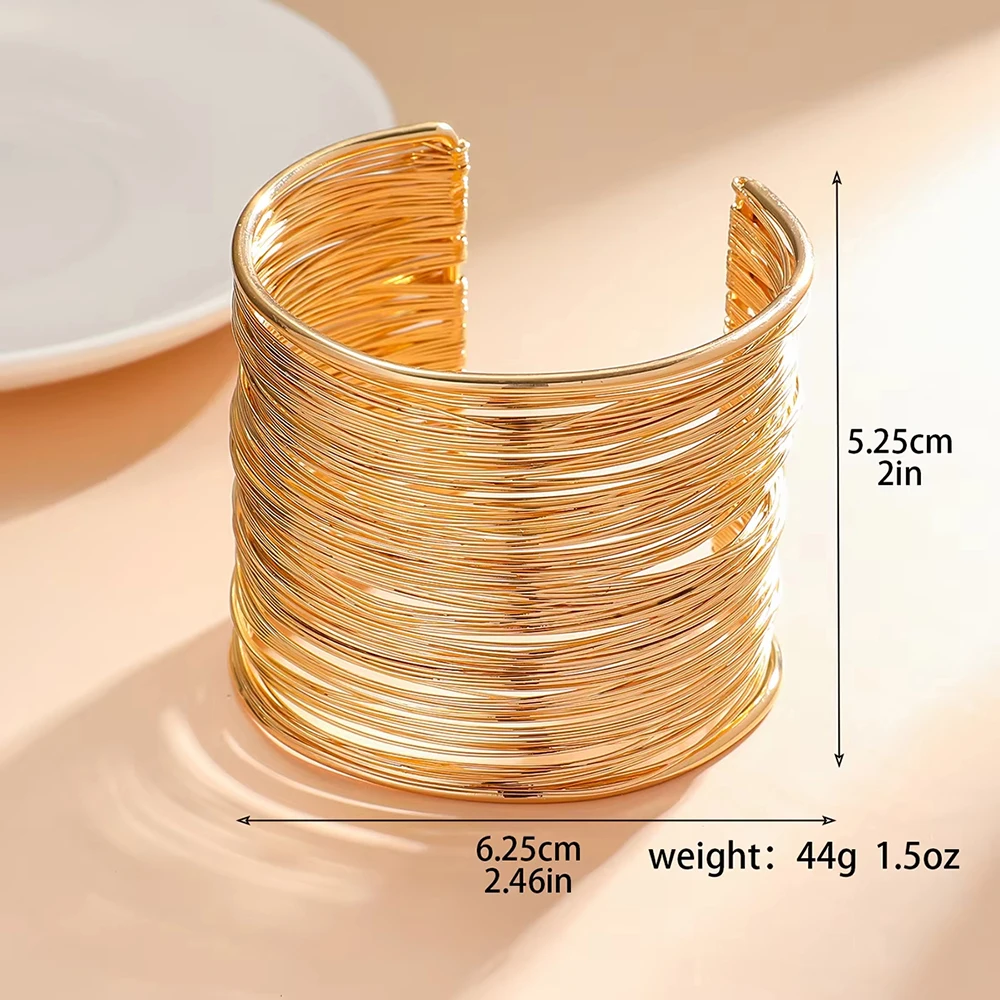 FTCY 4 Pcs Cuff Bangle Bracelet for Women Vintage Gold Color Open Wide Wire Bracelets Exaggerated Bangle Jewelry Gift