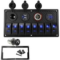 1224V 8 Gang Rocker Switch Panel with Dual USB Charger and Voltmeter for Cars For Boats RVs with Waterproof Design