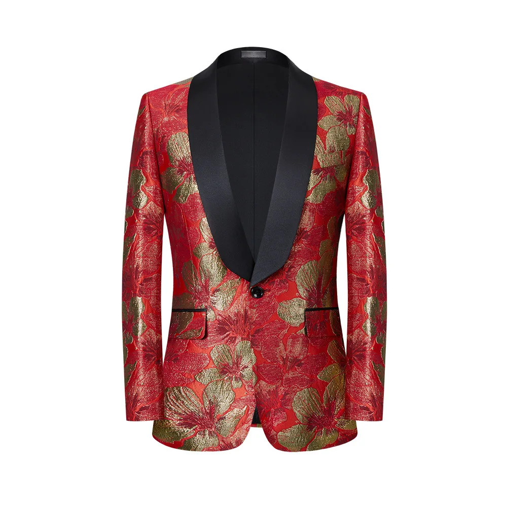 European and American Fashion New Lapel Jacquard Suit Men's Korean Version of Slim Stage Performance Suit Casual Single Coat