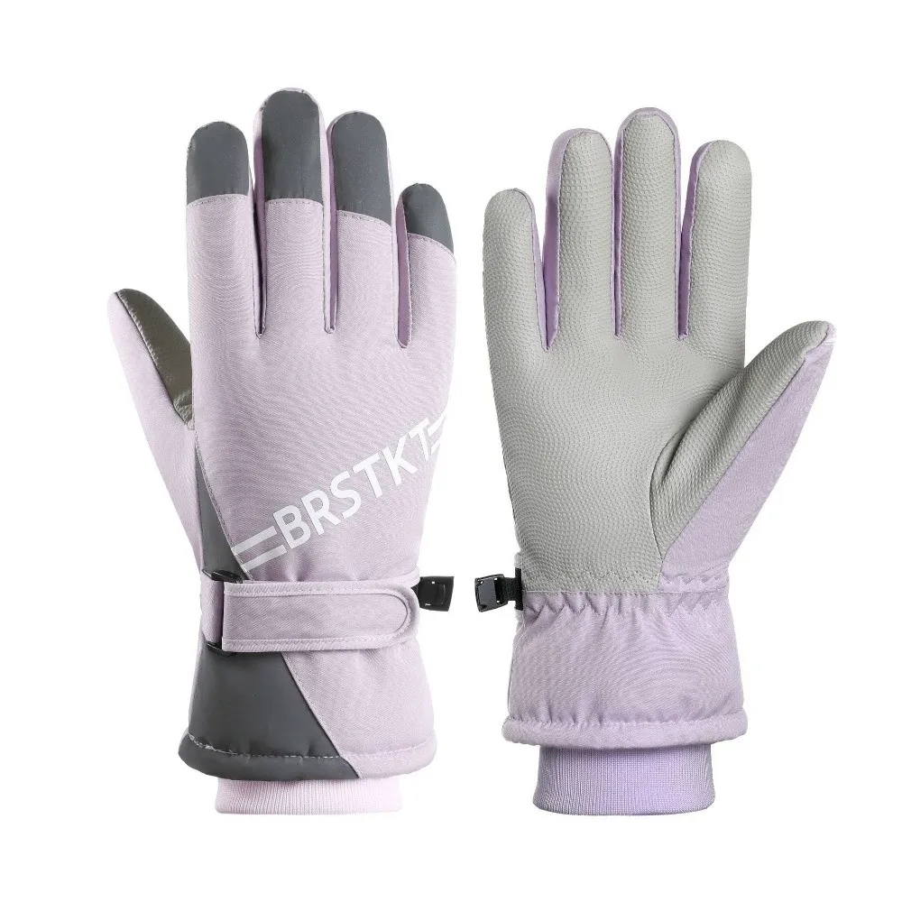 Outdoor Sports Waterproof Ski Gloves Fleece Lined Windproof Motorcycle Gloves Non-slip Adjustable Cuff Winter Gloves Women