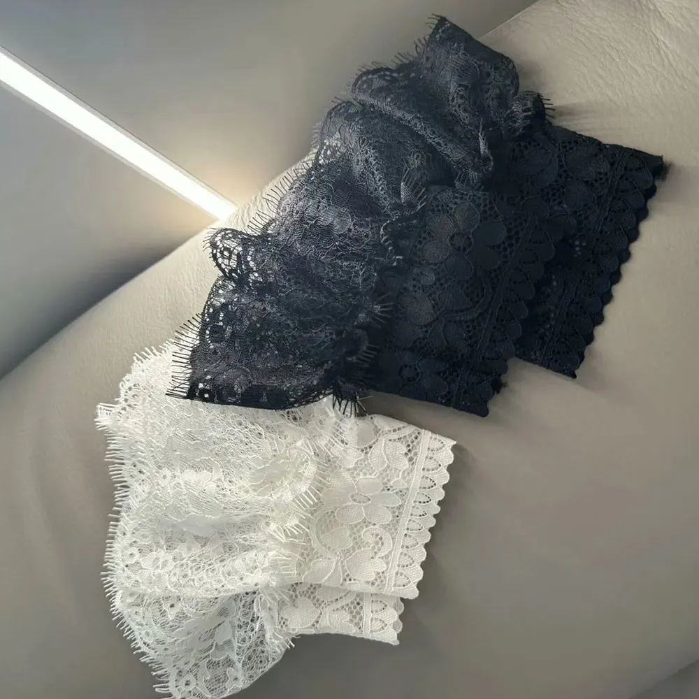 1 Pair Lace Ruffles Fake Cuffs Floral Pattern Pleated Flare Fake Sleeve Multi Layer White Black Elbow Sleeve Cuff Universal Size
