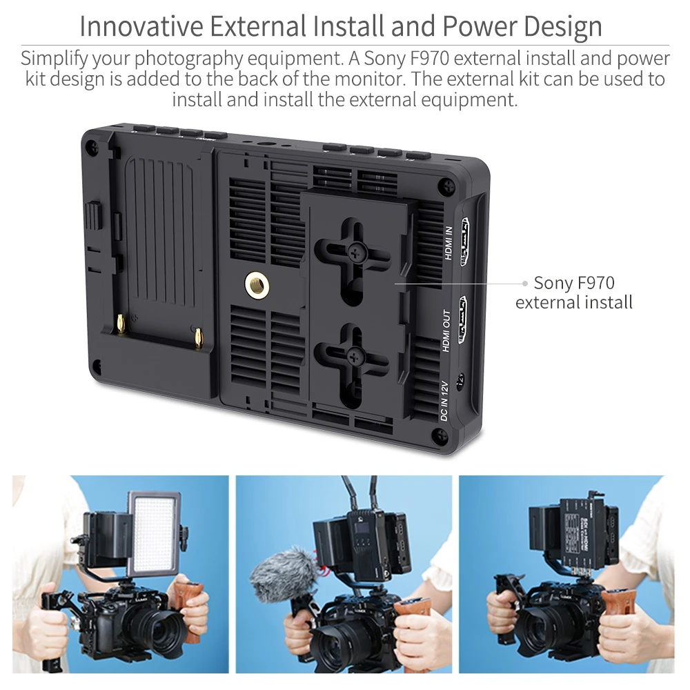 طقم خارجي من feel world F5 Pro V4 شاشة 6 بوصة تعمل باللمس شاشة محمولة كاميرا DSLR ثلاثية الأبعاد LUT دقة كاملة 1920x1080 4K HDMI داخل الخارج F970