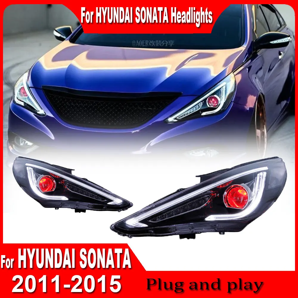 Reflektor LED do Hyundai Sonata 8 Reflektor LED 2011-2016 Reflektory Sonata DRL Kierunkowskaz Światła drogowe Soczewka projektora Angel Eye