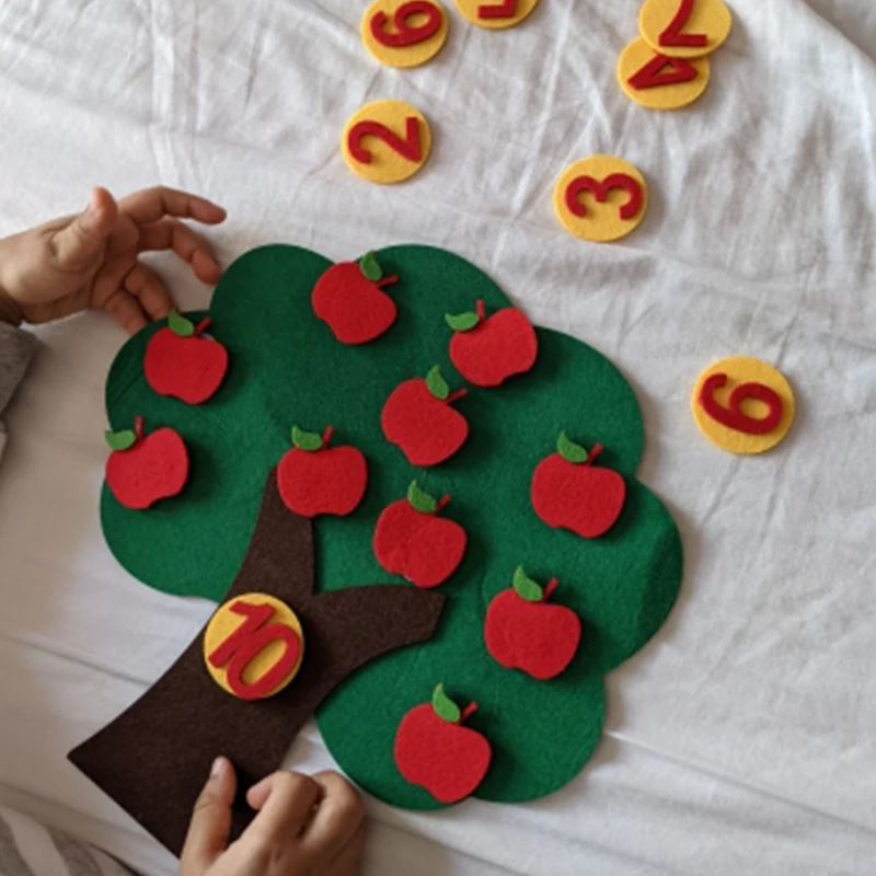 1Set Red Apple Tree Educational Toy Non-woven Children Puzzle Handmade DIY Math Toys Vibrant Beautiful Party Family School Game