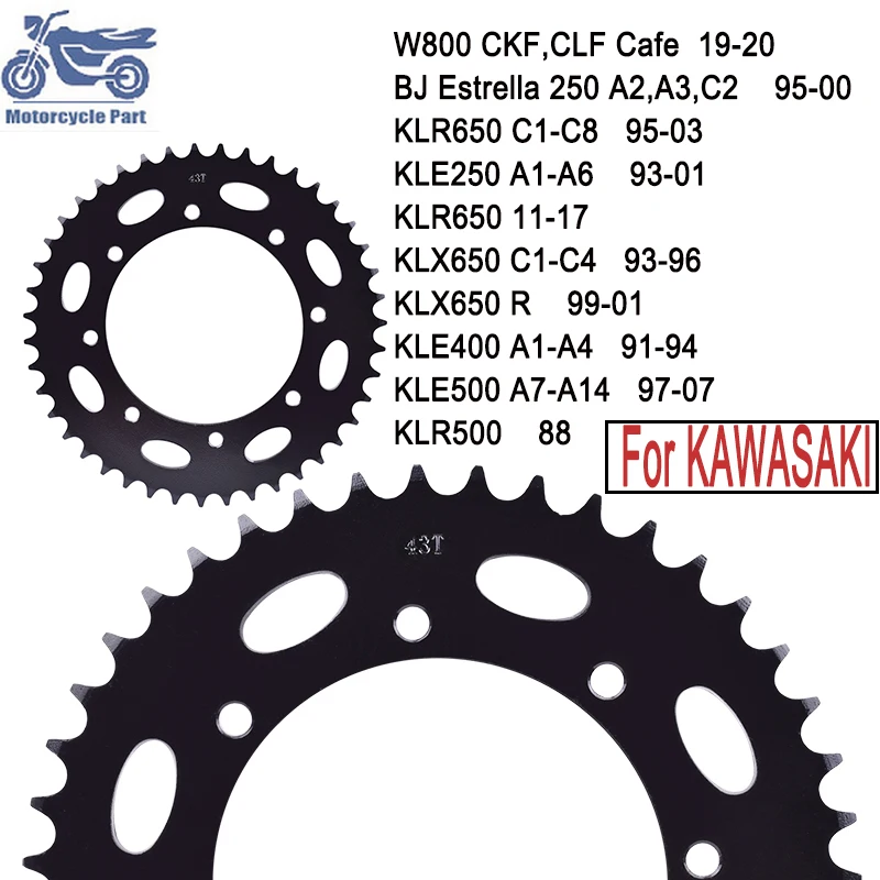 For Kawasaki KLR650 KLX650 KLX650R KLR500 KLE400 KLE500 KLE250 BJ Estrella 250 W800 Motorcycle 520-43T Tooth 43T Rear Sprockets