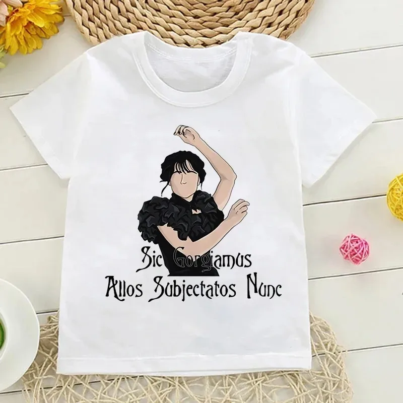 Tshirt Wednesday Addams Children T-Shirt I Hate People Cartoons Clothes Kid Girl Boy Nevermore Academy T Shirt Baby Casual Top