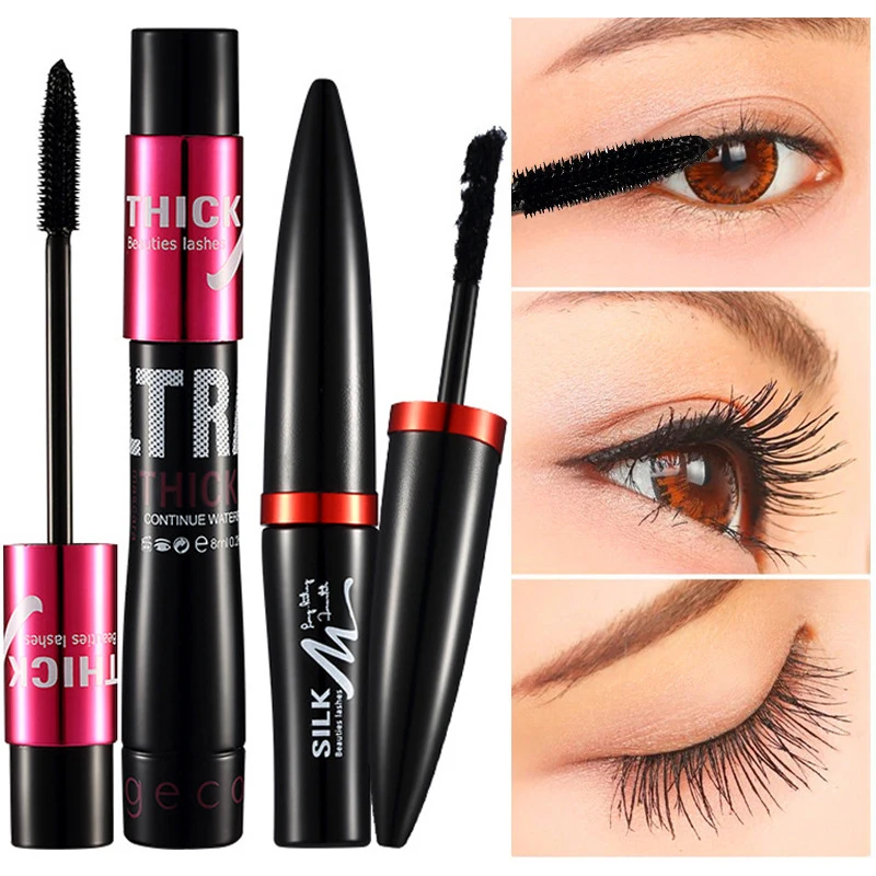 4D Waterproof Curly Diamond Silk Fiber Mascara for Eyelash Extension Liquid Black Thick Eye Lashes Cosmetics Tools Mascara