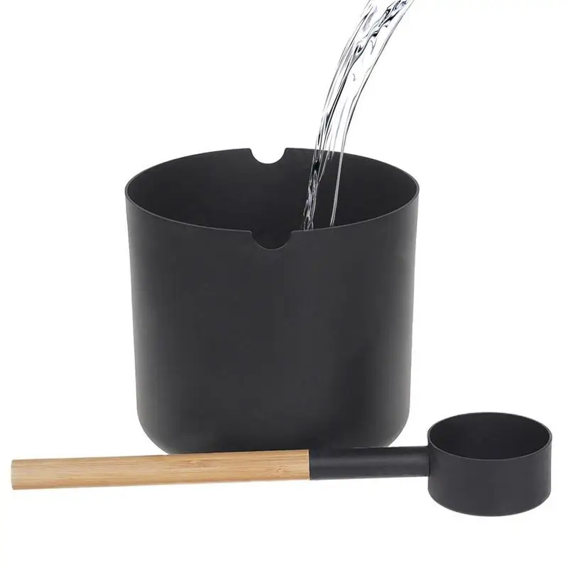 

7L Handmade Sauna Bucket aluminum spoon black perforated grooved bucket Long Handle Spoon Set Matching Ladle Sauna Bucket