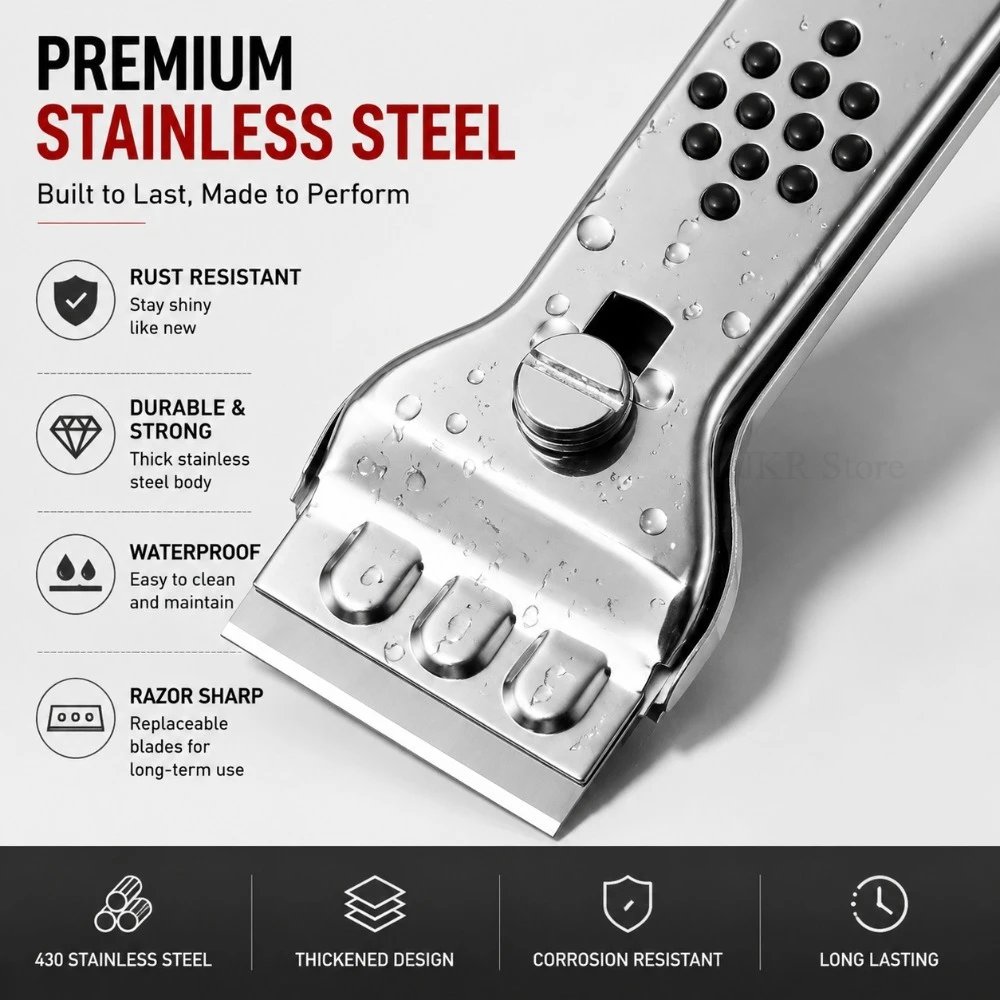 Stainless Steel Scraper Tool Multifunctional Cleaning Knife with Blades for Glass Ceramic Hob Tile Paint Remover