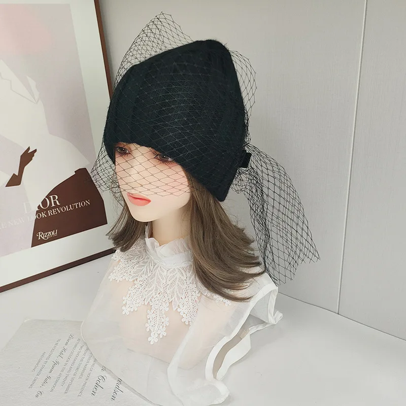 قبعة الحجاب النساء الشتاء الأنجورا قبعة متماسكة أسود أبيض دافئ ملحق للطقس البارد الخريف الرياضة التزلج في الهواء الطلق الطرف