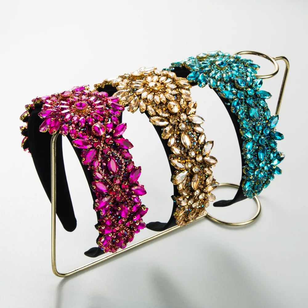 

Statement Fully Encrusted Crystal Headband Baroque Chunky Floral Cluster Tiara Evening Gala Royal Styling Crown