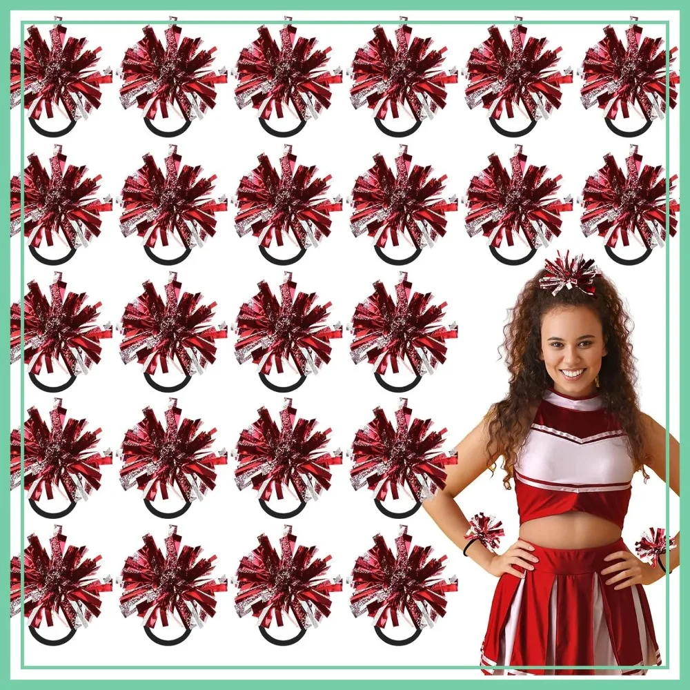 

2 Color Mini Pom Poms Hair Ropes for Football Cheerleading 4 Inch Ponytail Holder for Team Spirit Sports Dance Cheer