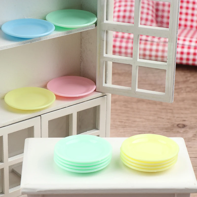 5Pcs Dollhouse Mini Food Plates Simulation Dining Plate Model Kitchen Accessories For Dolls House Decor Kids Pretend Play Toys